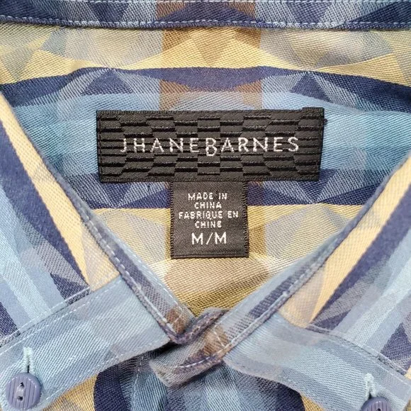 Jhane Barnes Shirt Men Medium Blue Geometric Casual Button Down Designer Vintage - Picture 2 of 16